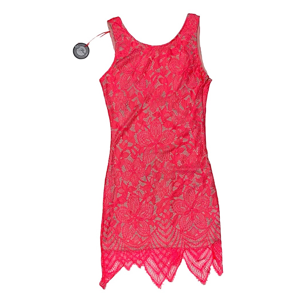 A. Peach Neon Orange Lace Dress